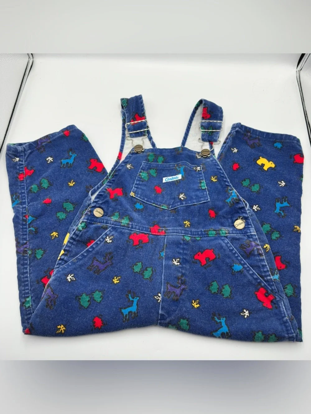 Carter's Vintage Y2K Colorful Corduroy Overalls All Over Print Forest Themed 2T